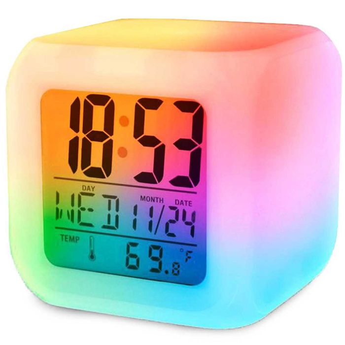 Zegar Kameleon LCD Budzik Termometr 7 Kolorów Nocne Światło