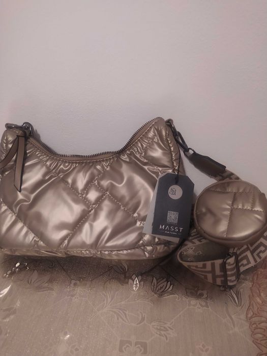 Torebka nowa z metką, pikowana czarna lub szampańska-z portfelikiem.