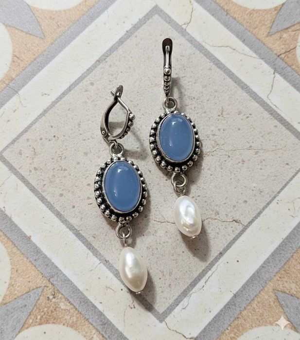 Жемчужные длинные серьги, жемчуг, перли