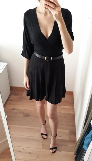 NOWA metka Boohoo sukienka kimono kopertowa czarna wiskoza 36 38