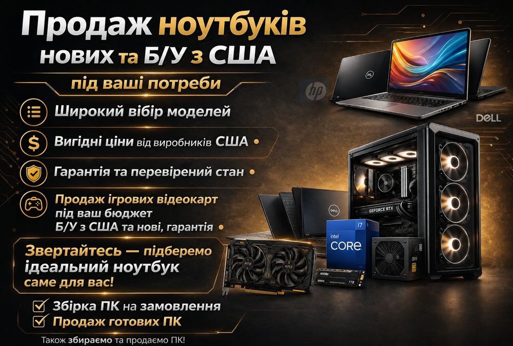 Продаж ноутбуків з США та Европи   під ваш бюджет: ігрові, офісні, для навчання, дому  та ЗСУ. Якісна збірка комп'ютерів під ваші потреби