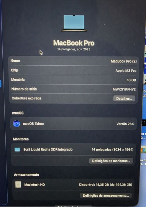 MacBook Pro 14” M3 Pro | 18GB RAM | 512TB SSD | Caixa e Carregador