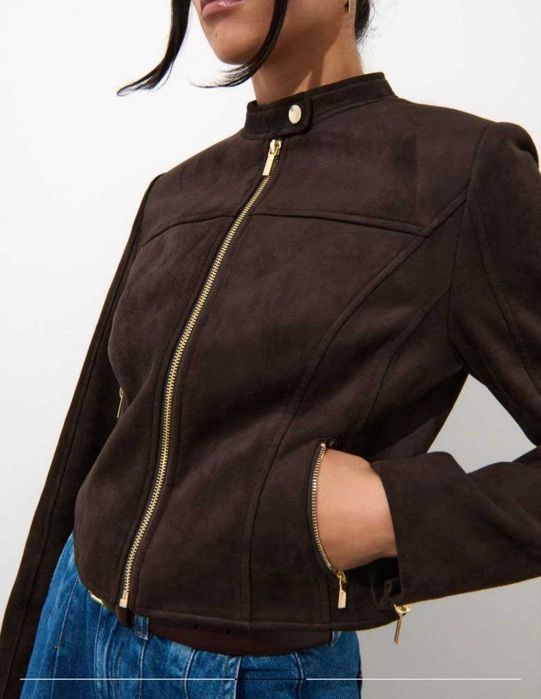 Женская темно-коричневая  замшевая  куртка  жакет блейзер Mohito