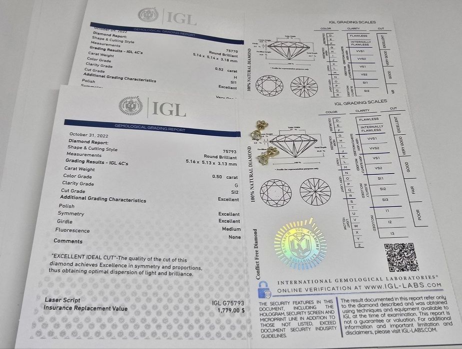 Золотые серёжки с бриллиантами 1.02 карат