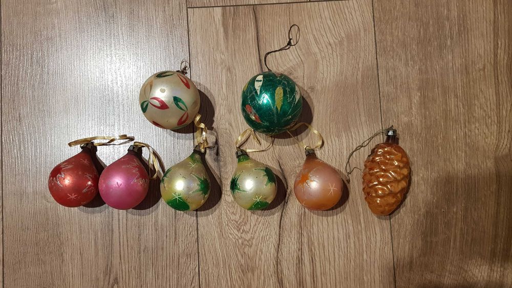 Bombki Choinkowe z 70 lata, PRL stare odzdobne - 8szt.