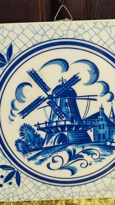 Kafel niebieski w stylu Delft wiatrak