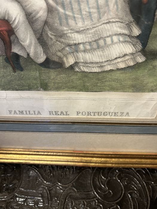 Gravura antiga com a Familia Real Portuguesa