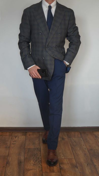 Marynarka dwurzędowa Pawo 176/108 Szary Grafit w Kratę Klasyczna