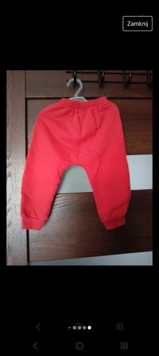 Komplet niemowlęcy dres 80 wisienki miś czerwone spodnie