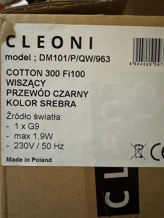 Lampa wiszaca Cleoni srebna chrom Cotton 10cm