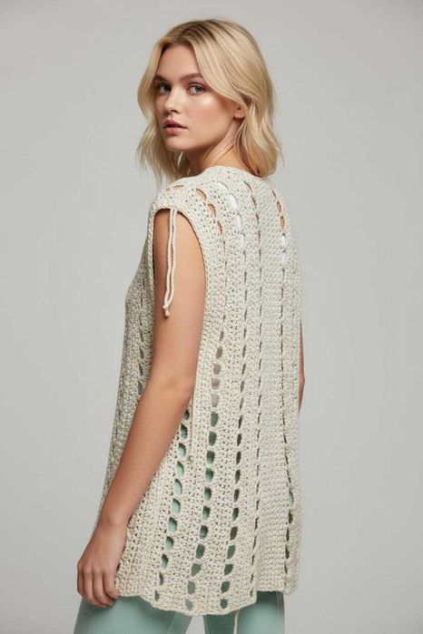 Вязаный жилет ручной работы TOPSHOP, стиль бохо, 100% хлопок, М/L