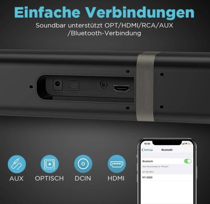 Саундбар 2.0 32" розбірний Bluetooth ARC Optical 3D звук KY2020D
