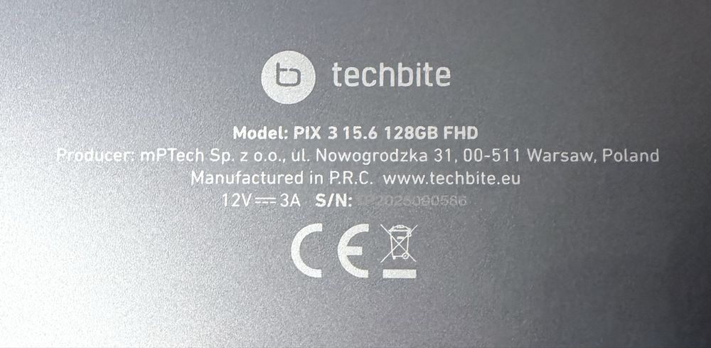 Laptop Techbite Pix 3  15.6” 128GB  FHD Gwarancja NOWY !!!