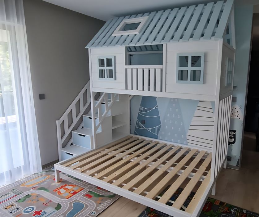 Łóżko piętrowe drewniane domek 160x200