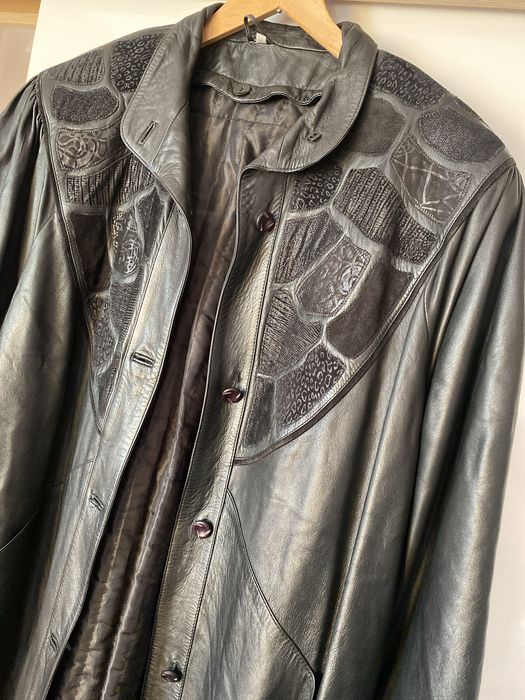 Płaszcz ze skóry naturalnej vintage czarny dlugi plaszcz gothik 40