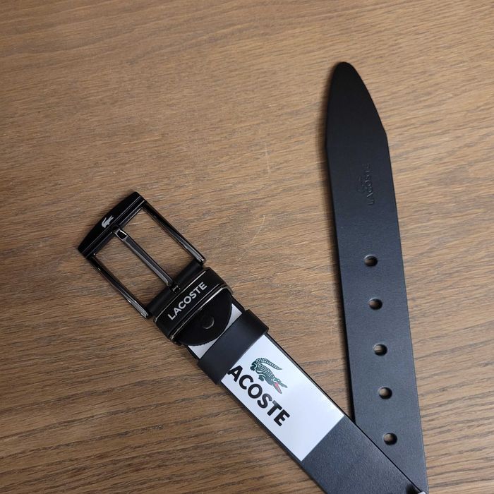 Czarny męski skórzany pasek Lacoste 120 cm