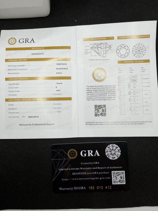 Sygnet z moissanite 1.0ct, Certyfikat GRA, srebro 925, VVS1