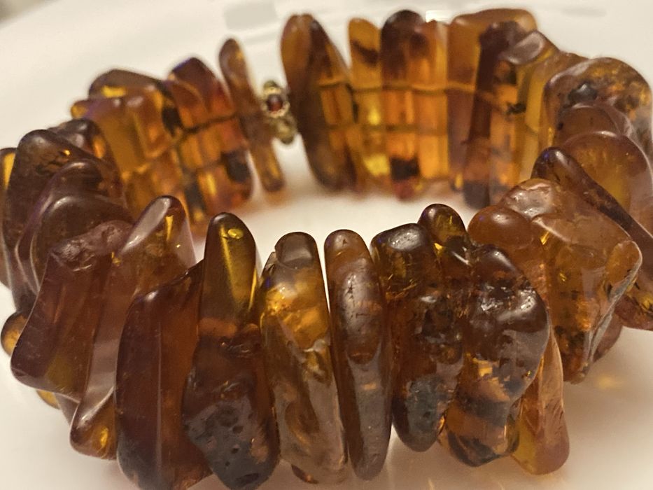 Gruba bransoletka z bursztynem na większą rękę ponad 83 gr złota przek