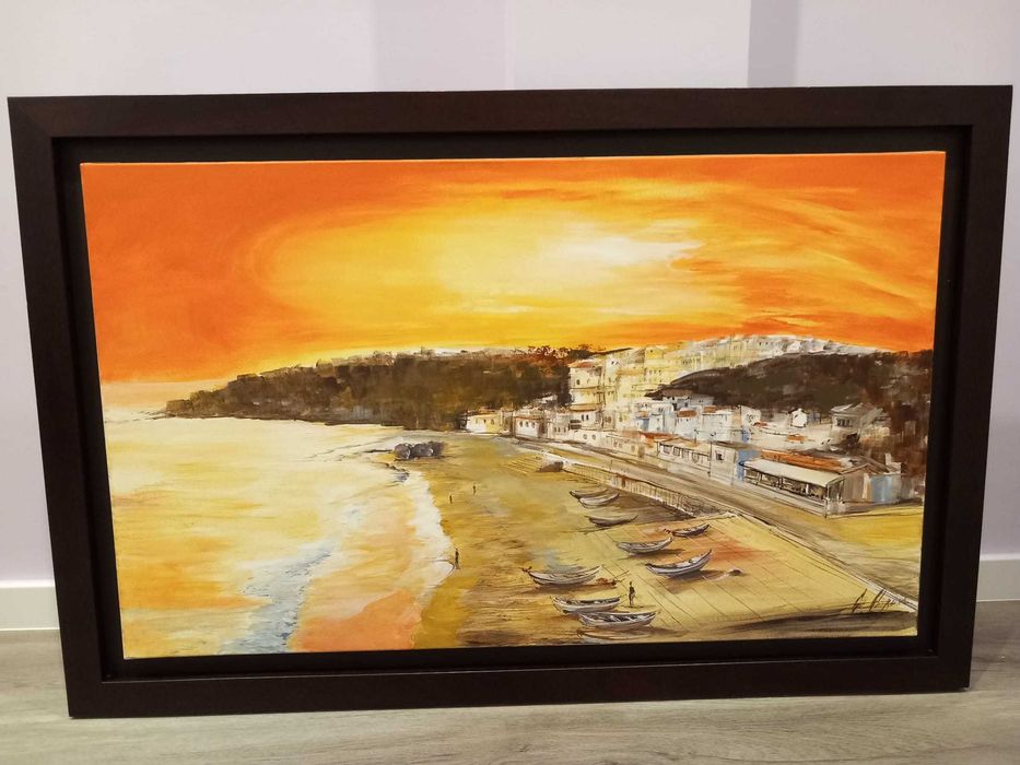 Quadro Pintura Paisagem praia Olhos de Água Algarve– Emoldurado