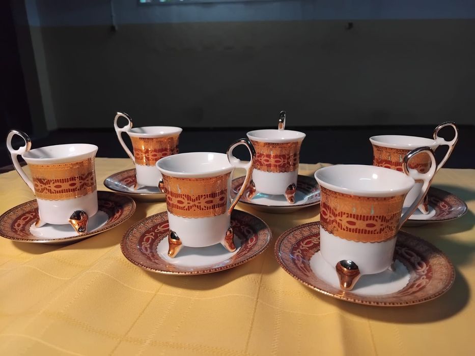 Conjunto de chávenas de cafe de loiça chinesa de ouro de 24 qilates