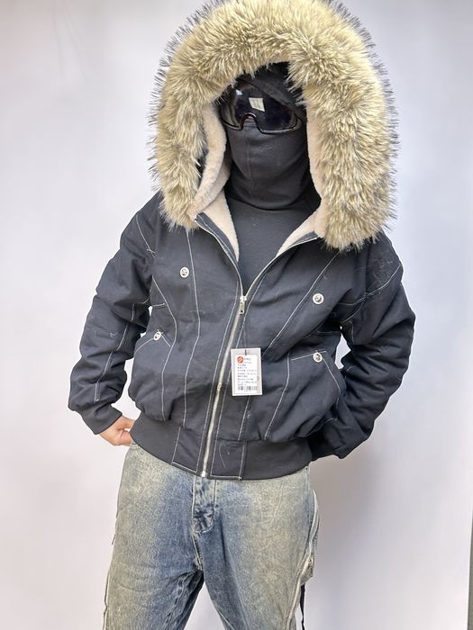 Черный бомбер с мехом на капишоне аляска куртка курточка пуховик хутро fur bomber MA-1 jacket archive opium black S M L XL оверсайз архив опиум С М Л