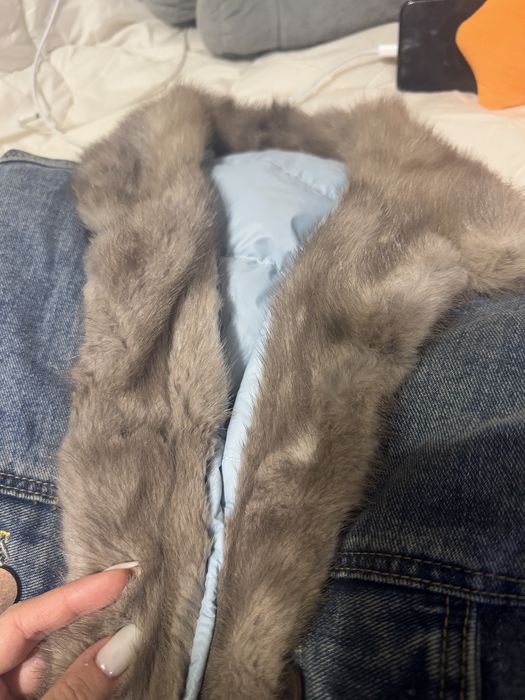 Теплая куртка джинс с норкой S