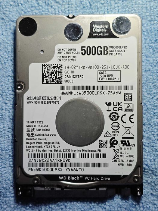 2 discos HDD 2.5" Western Digital Black 500GB (7200 RPM)