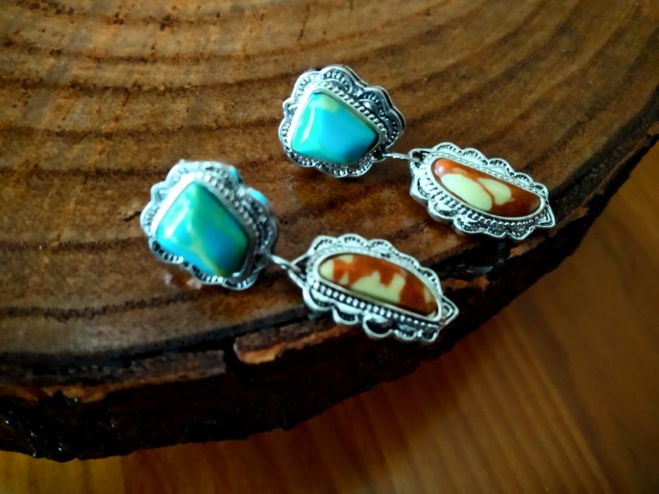 (NOVO, PORTES GRÁTIS) Brincos Boémios Marmoreados em Prata 925