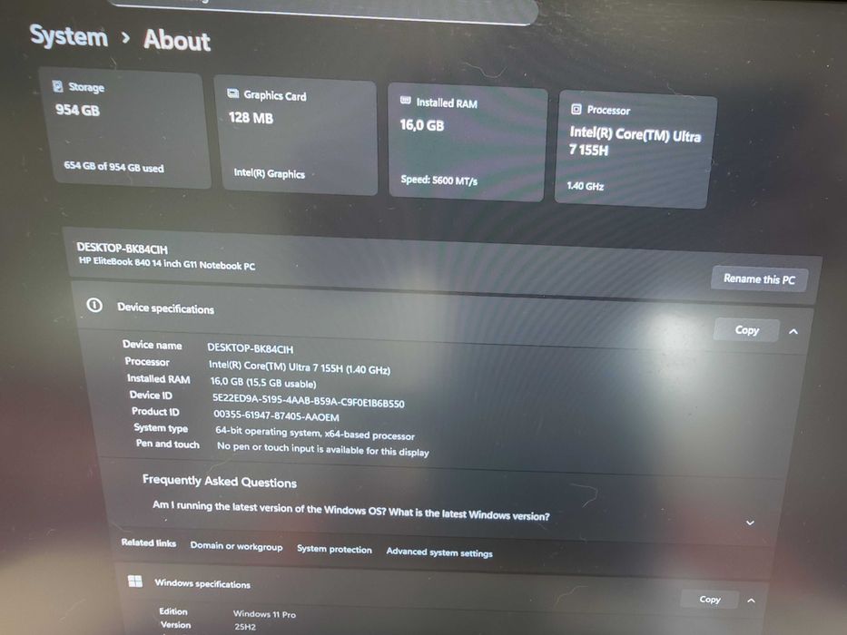 HP Elitebook 840 G11 - Core Ultra 7 155H 16GB 1TB disco