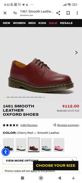 Dr. Martens 1461 Cherry Red Smooth Leather Oxford 37 розмір