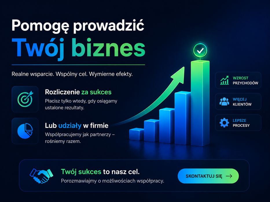 Pomogę prowadzić Twój biznes – rozliczenie za sukces lub udziały w firmie