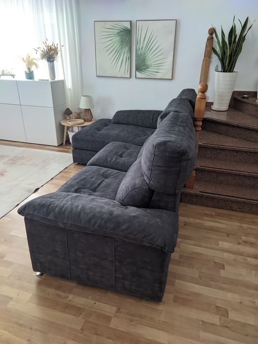 Sofá Cinza Chaise Longue 3Pax