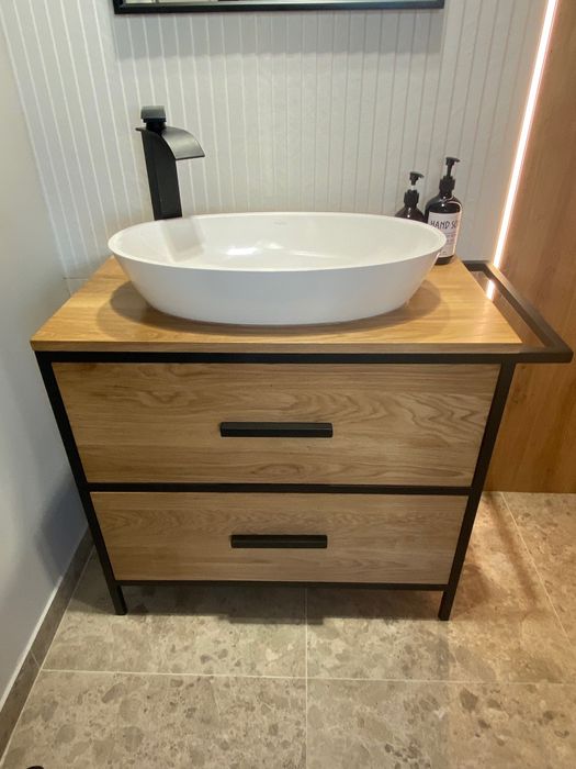 Szafka pod umywalkę loft dębowa, konsola z szufladami, lity dąb