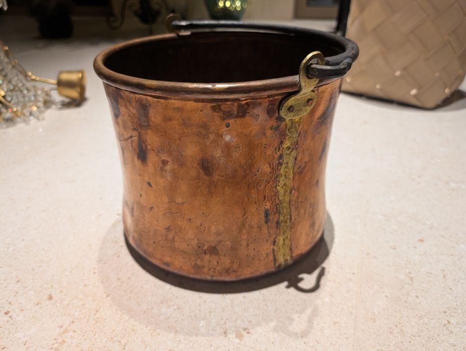 Miedziany kociołek 23 cm wysoki 30 cm średnica