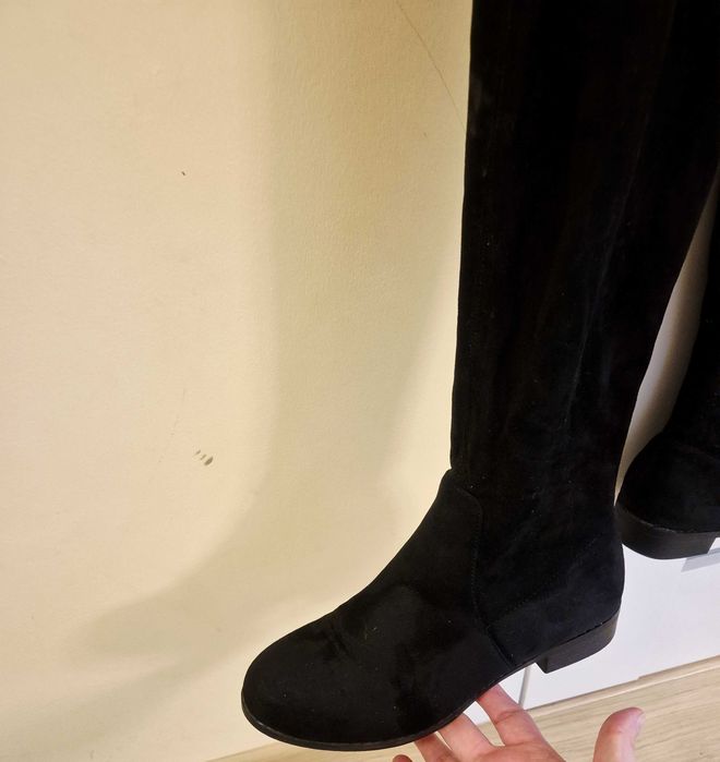 Czarne długie kozaki zamszowe 39