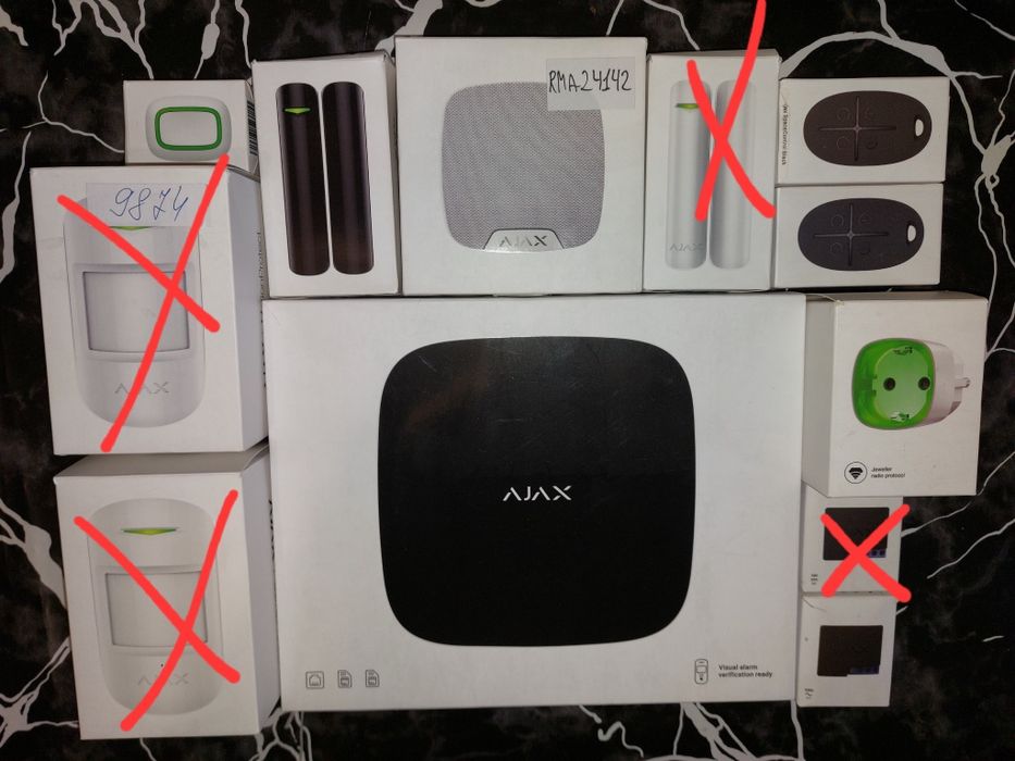 Сигнализация ajax hub2 + sim и датчики ( сирена домашняя, умная розетка, реле 12 и 220 с удлинителем, экстренная кнопка, 2 пульта управления и т.д. )