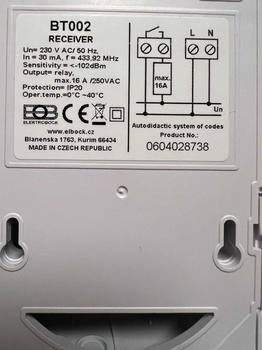 Odbiornik Elektrobock BT002 naścienny do BT010 BT710
