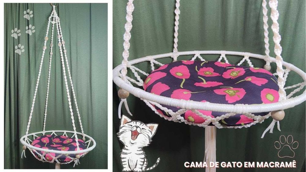 Camas suspensa para gatinhos em Macrame