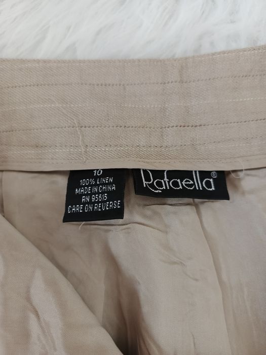Spodnie lniane, Rafaella, 10/38, beżowe, prążki, 100% len, podszewka