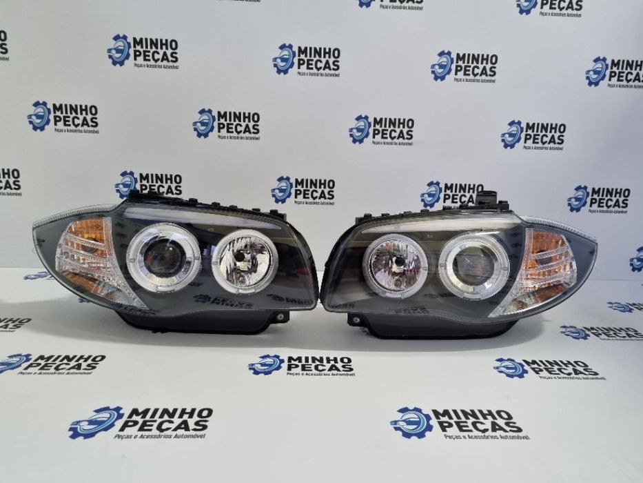 Faróis Angel Eyes BMW Série 1 Fundo Preto
