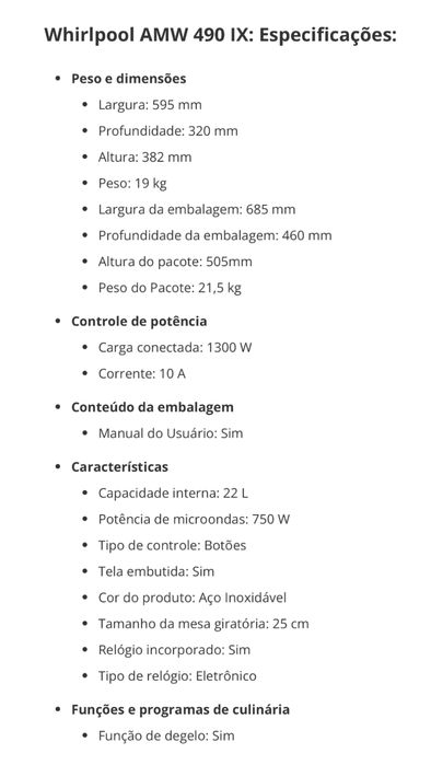 Microondas encastrar whirlpool