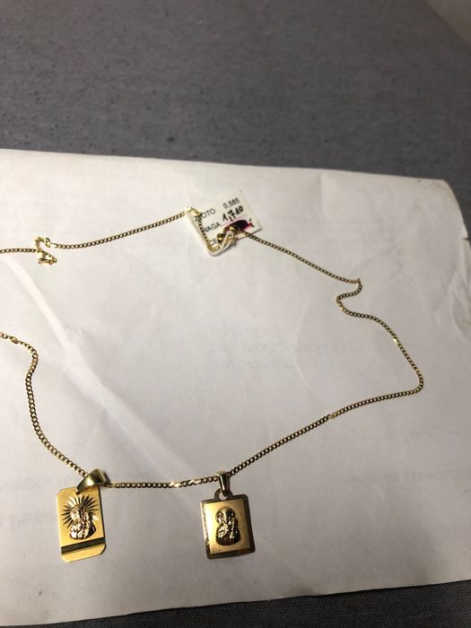 Łańcuszek złoty z dwoma przywieszkami matki Bożej próba 585