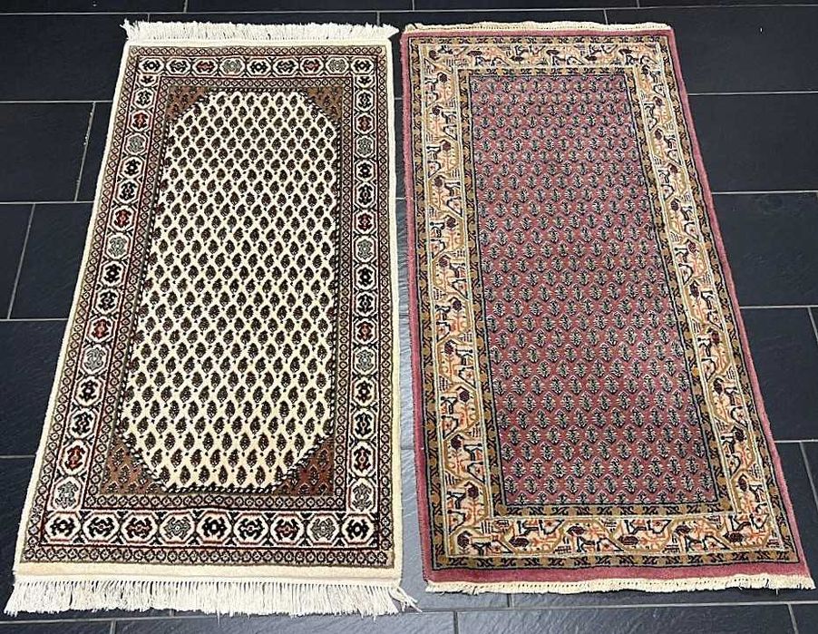 Dois Tapetes Persas SAROUGH MIR originais, com 140cm x 70cm, feitos à mão em lã sobre algodão