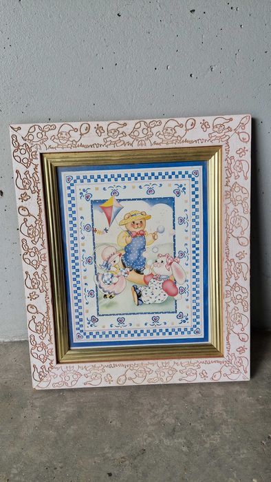 Quadro de criança, moldura em madeira