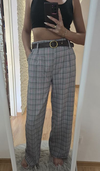 Spodnie szerokie w kratę