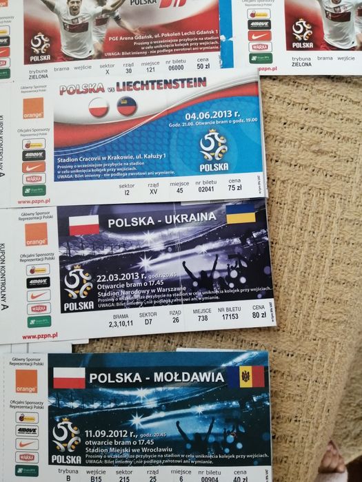 Stare bilety meczowe reprezentacji Polski.