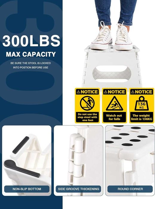 Drabinka, Składane Krzesło Niskie 28 cm, Antypoślizgowe, Białe