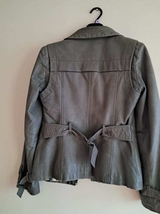 Ochnik pure skórzana kurtka szara S 36 taliowana klasyczna