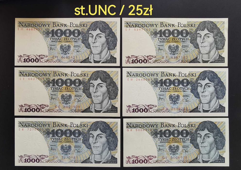 1000 zł 1982r st.1 / UNC różne serie
