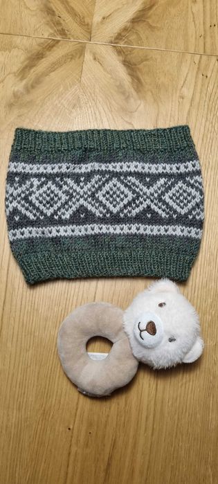 Nowy komin szalik zielony wełniany ciepły handmade wool do 3 lat